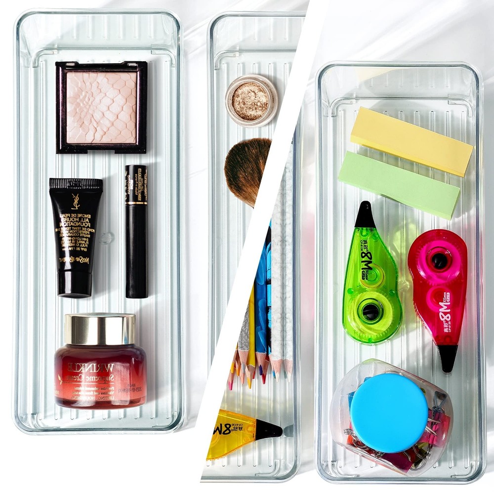 Clear Drawer Organizer Bins 8 Pack Stackable Storage Bins for Cutlery Vanity ...