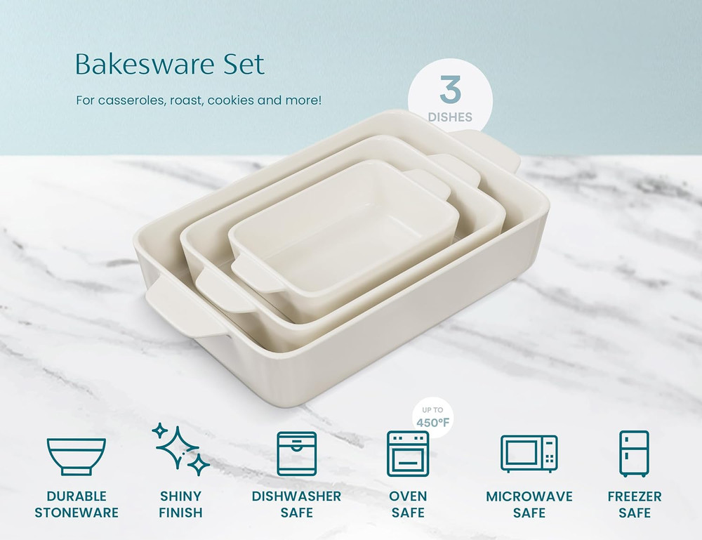 Ceramic Bakeware Set, Rectangular Baking Dishes, for Casseroles, Lasagna, Cake,