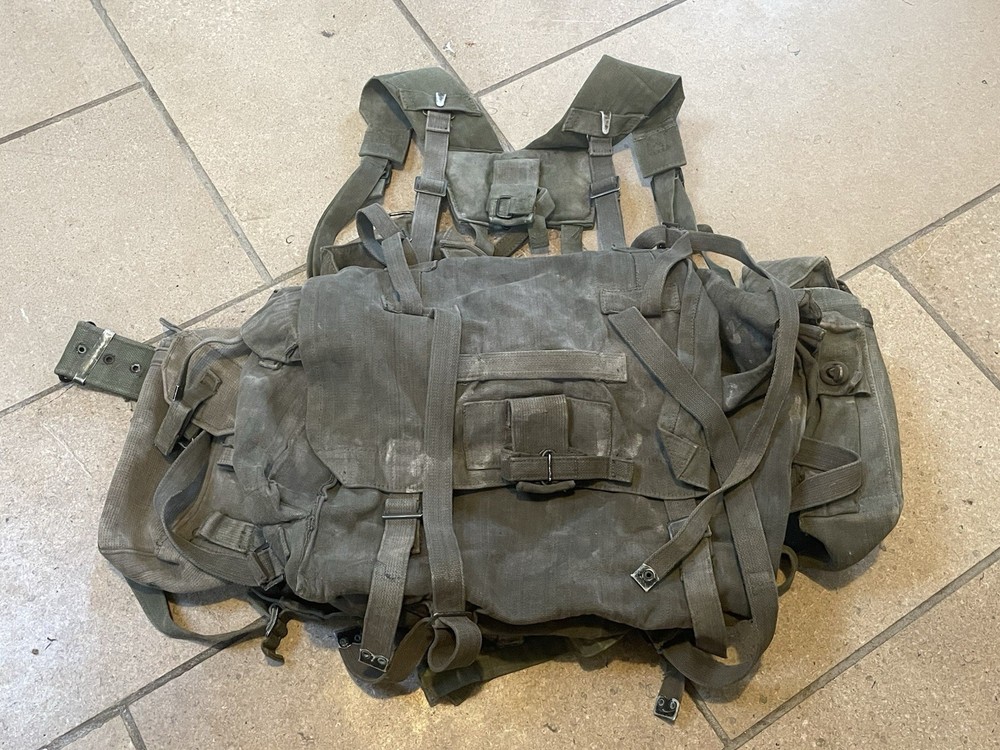 Post WW2 British Webbing 58 Pattern Set Belt, Pouches, Poncho Roll, Large Pack..