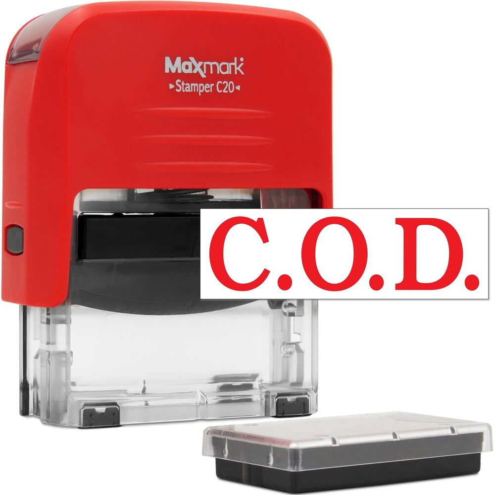 C.O.D. Self Inking Stamp Printer 20 2 Pads Red Ink Office Rubber Mark