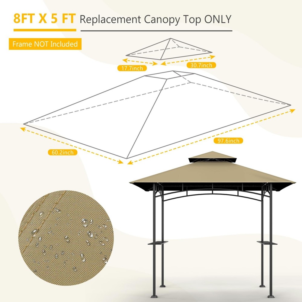 Grill Gazebo Replacement Canopy Top, 5'x8' Top Double Tiered Replacement Cano...