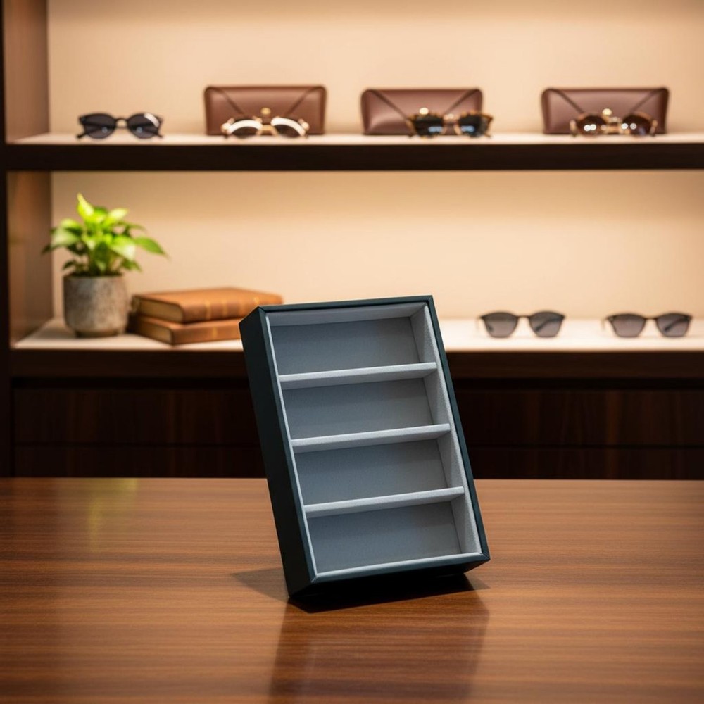 4 Compartment Glasses Display Stand Space Saving Spectacles Holder Tray