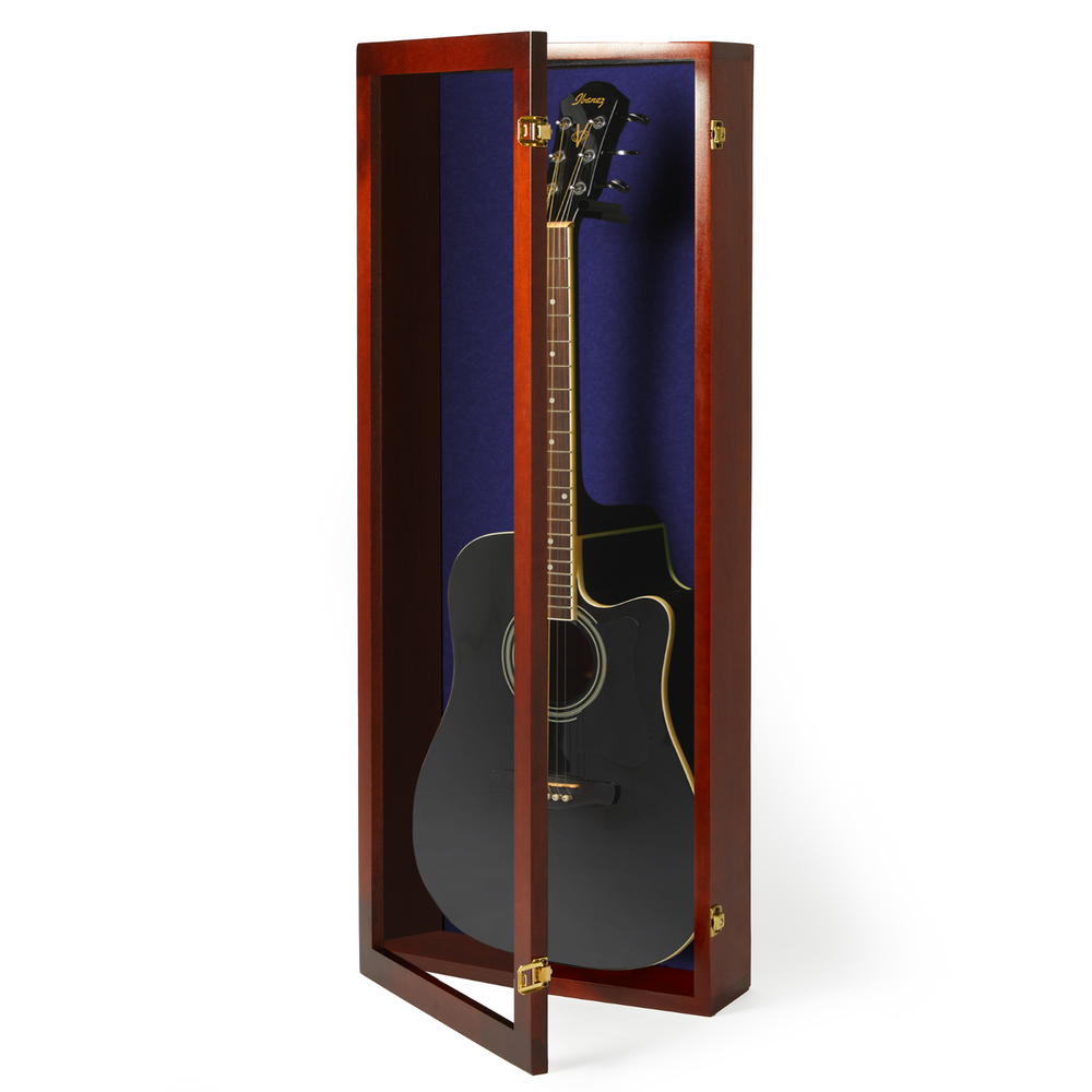 Guitar Display Case Acoustic Guitars Display CHERRY with BLUE FELT