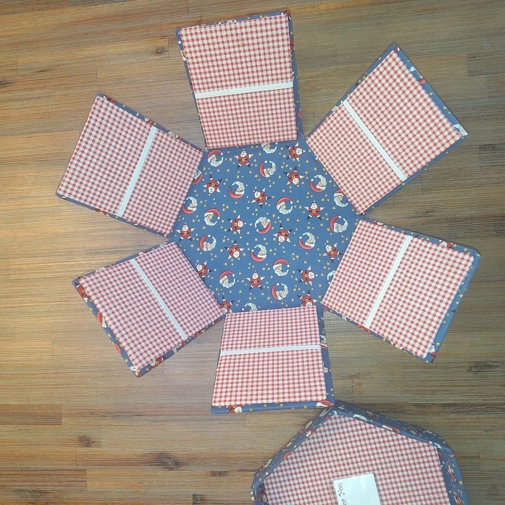Victorian Style Handmade Folding "Exploding" Santa Print Hexagonal Sewing Box