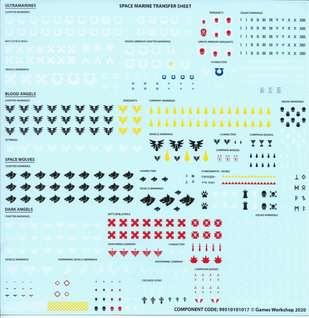 Warhammer 40K Space Marines Transfer Sheet Multi Listing