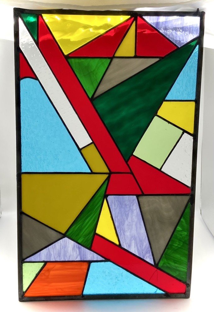 STUNNING STAINED GLASS PANEL Abstract Modern Geometric Frank Lloyd Wright Style