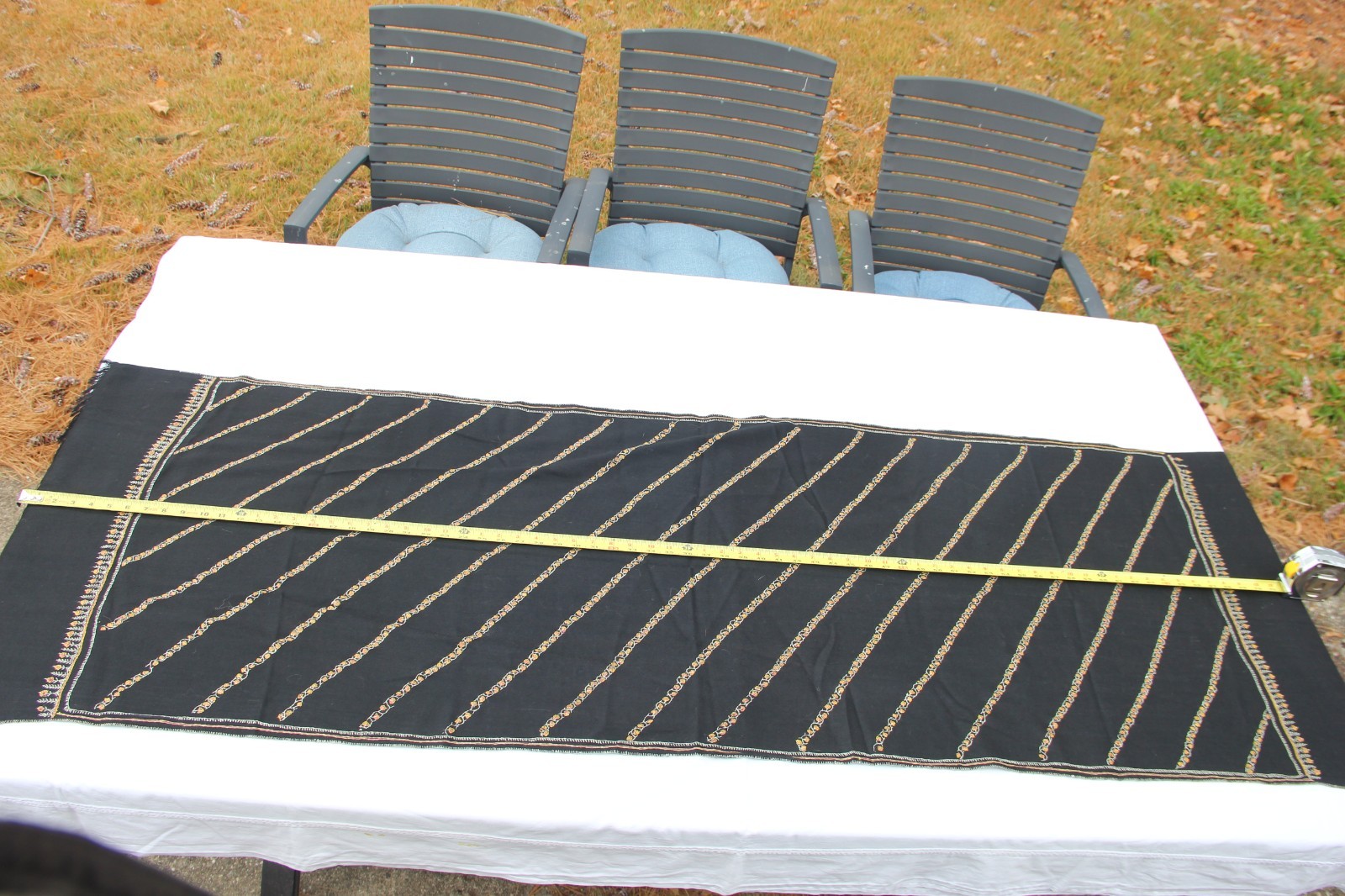 Wool Large Throw/Shawl Black Embroidered Trim and Fringe 76"x25"