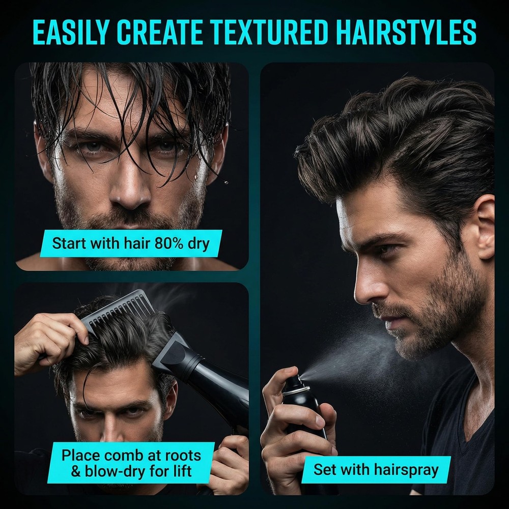 Texture Comb for Hair Men, Texturizing Comb & Fluffy Styling Comb, Voluminous...