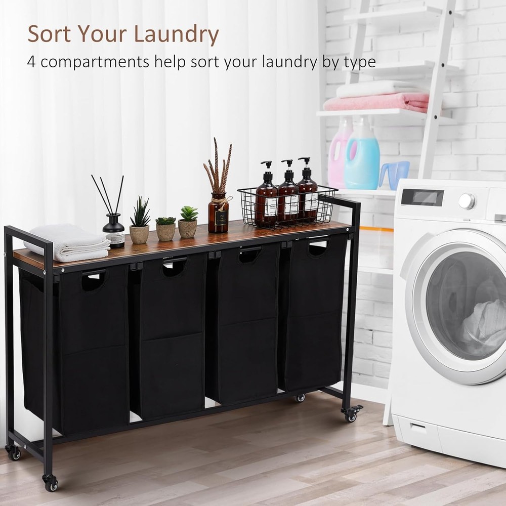 GRAVEE 2/3/4 Compartment Laundry Hamper Rack with Pull-Out Bags Storage Shelf