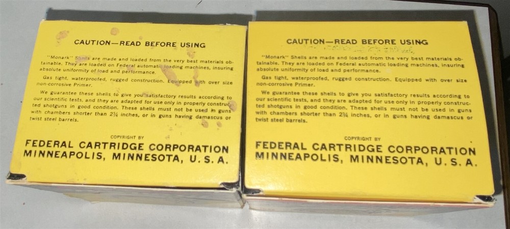 2 Variations Federal 28 Gauge Monark Target Load shotgun shell boxes EMPTY