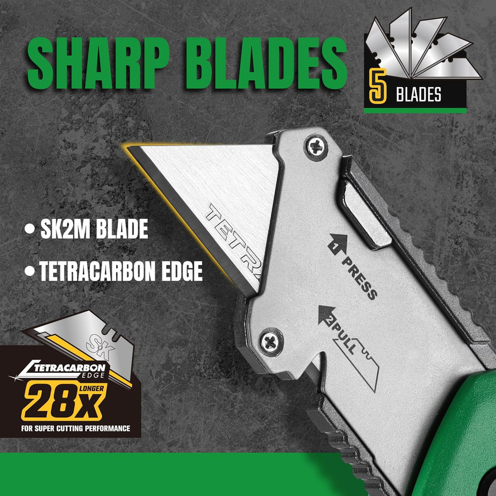Folding Utility Knife with Additional Wire Cutter, Quick Change Box Cutter, Blad