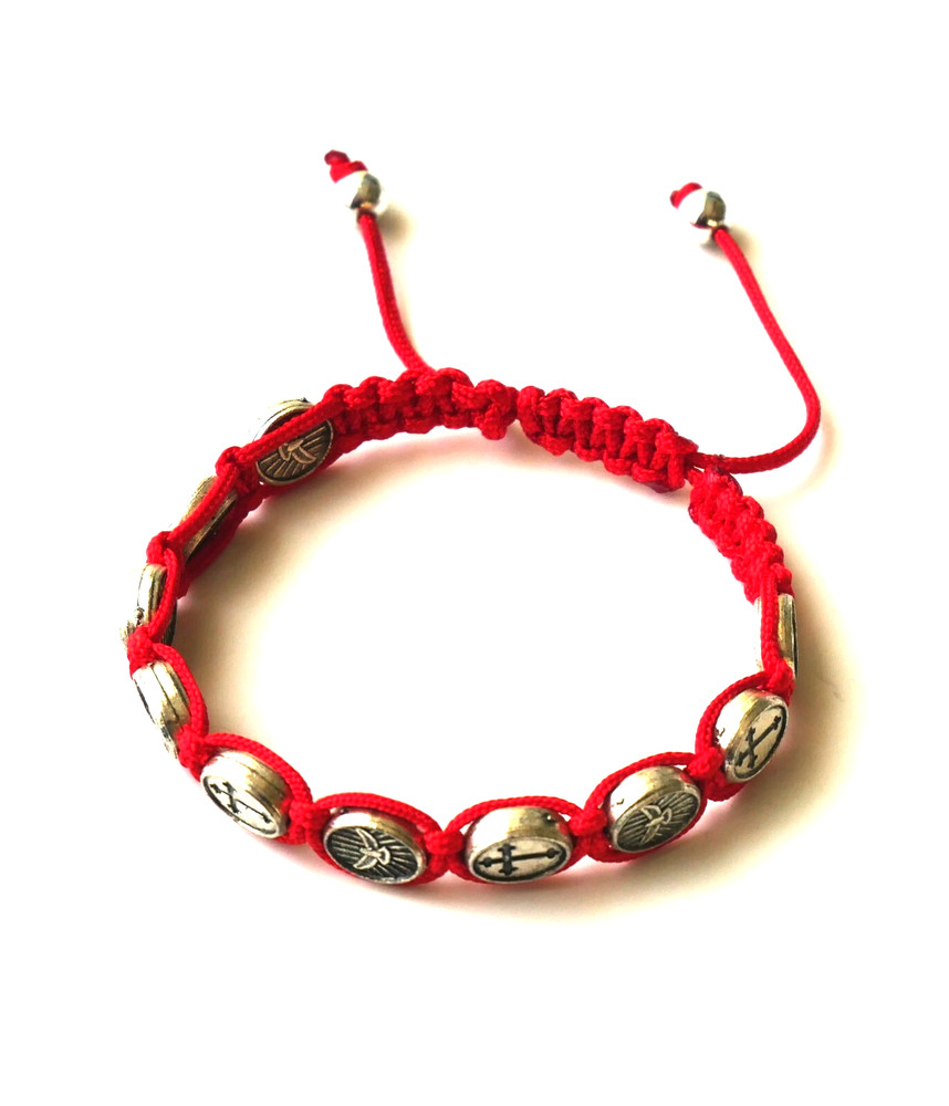 Confirmation Red Rosary Bracelet with Silver Tone Medallions