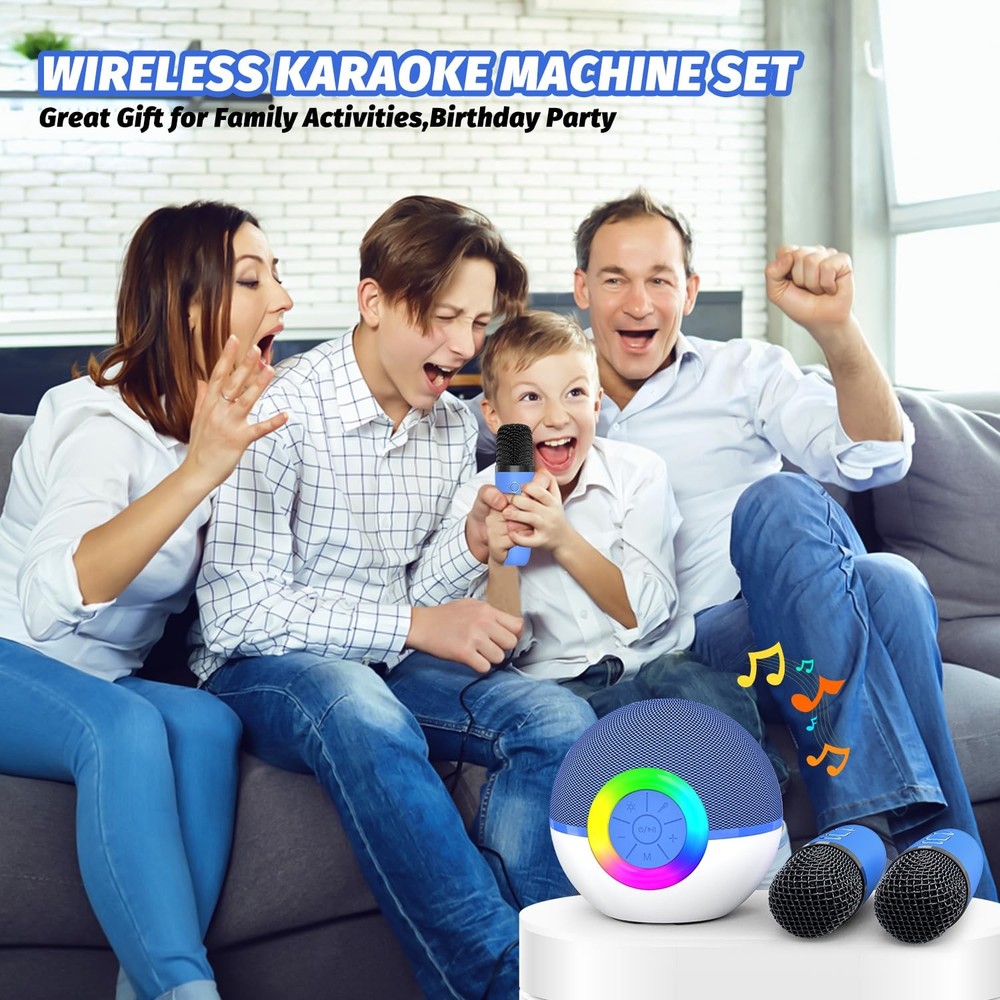Mgaolo Mini Karaoke Machine Portable Bluetooth Speaker with 2 Wireless Microphon