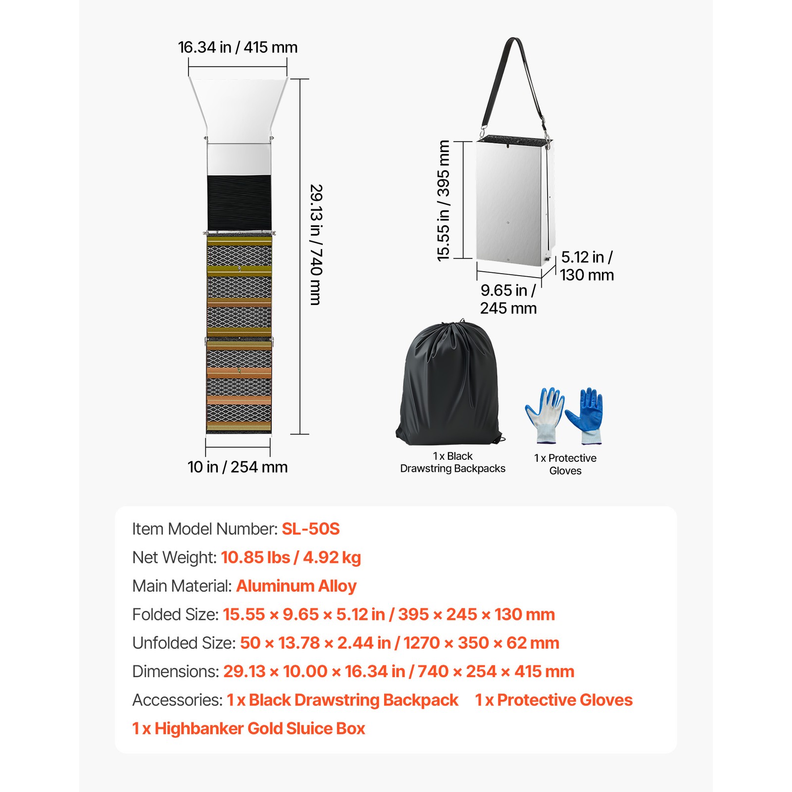 Uimoso 2-in-1 Highbanker Sluice Box 50-Inch Gold Mining Tool