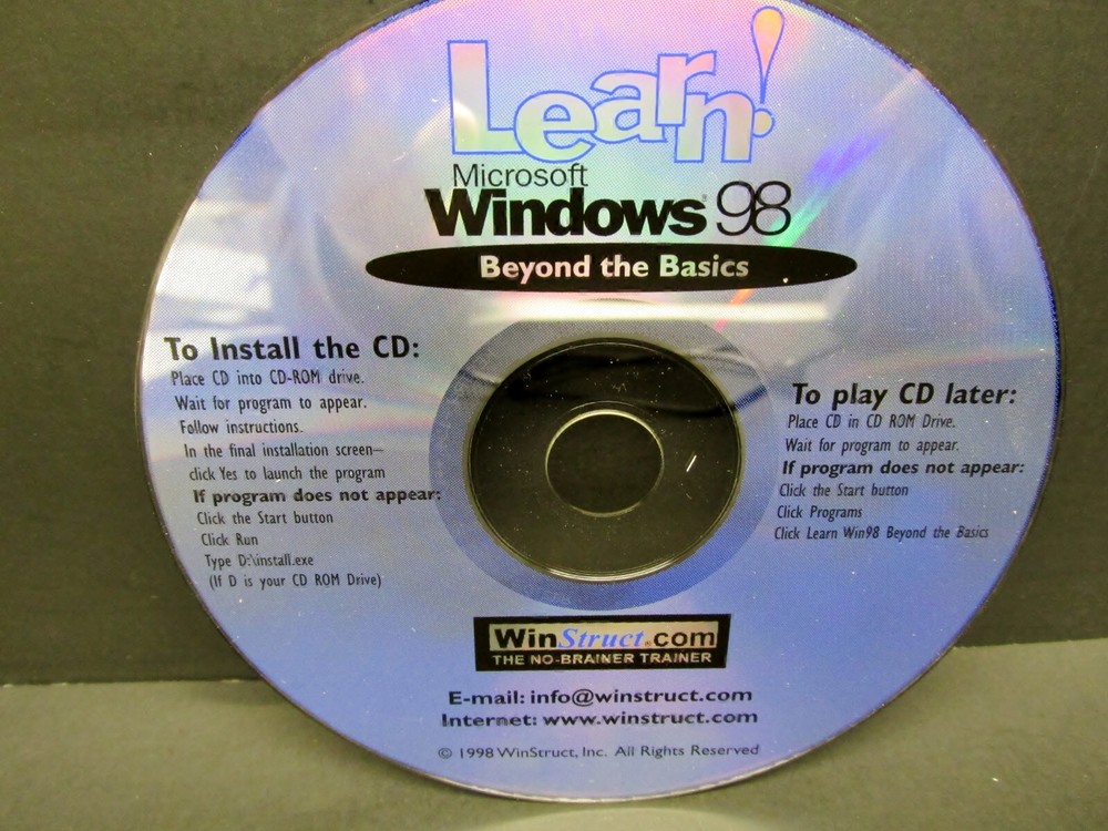 Learn! Windows 98, Beyond The Basics, CD-ROM, WinStruct 1998,  Never Used
