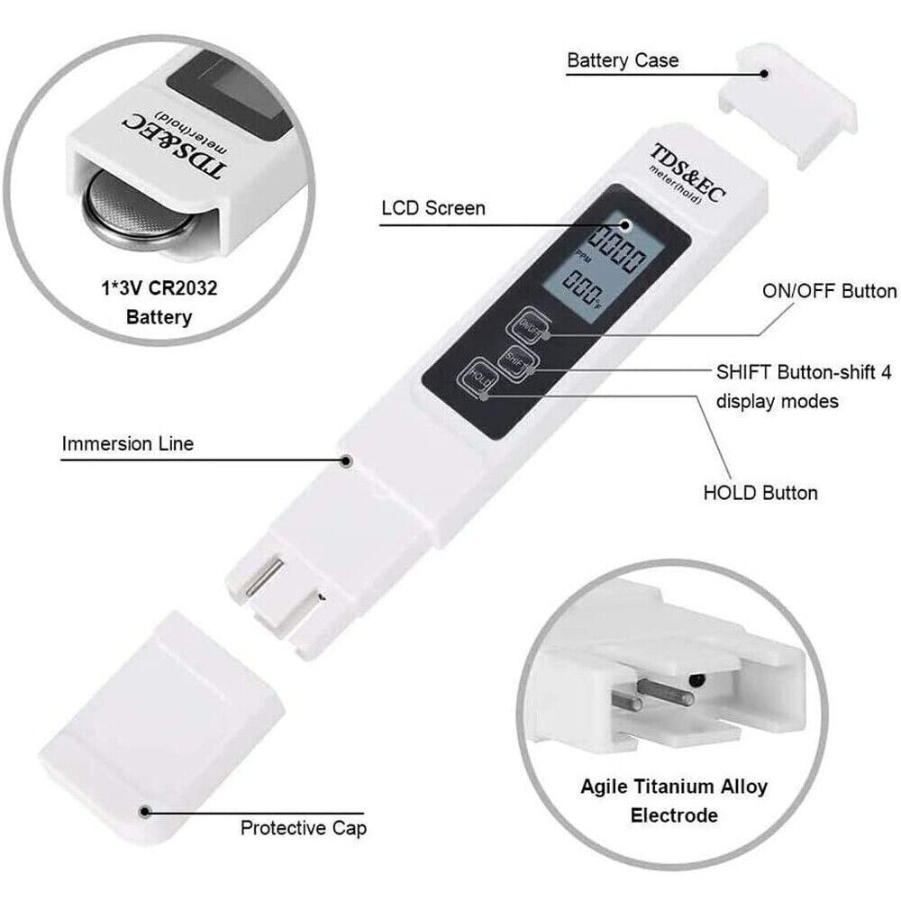 2pc TDS Meter Digital Tester Water Quality Testing Kits Drinking Water 0-9990ppm
