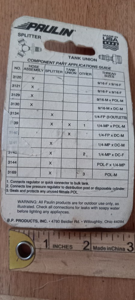 Paulin Propane Fitting - NOS