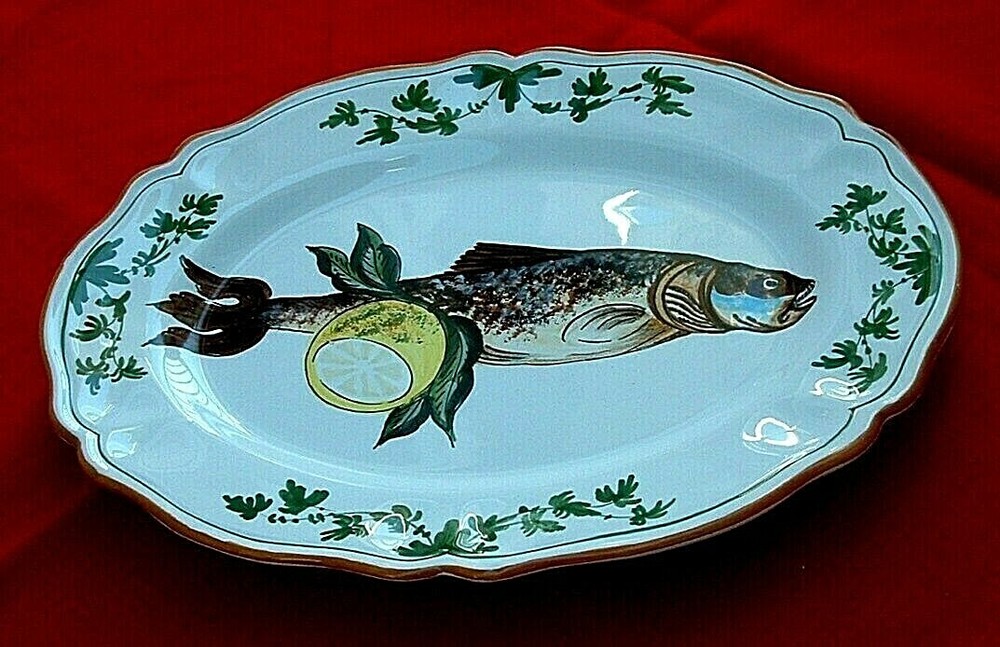Deruta Ceramic Perch Fish Oval Platter Tray 15in