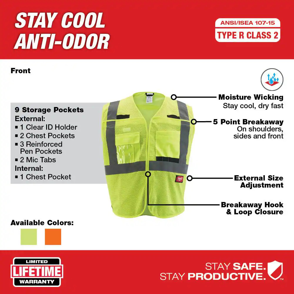 Small/Medium Yellow Class 2 Breakaway Polyester Mesh High Visibility Safety Vest