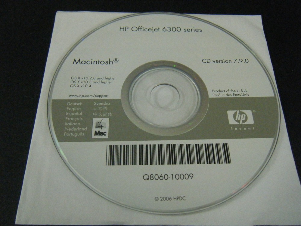 HP OfficeJet 6300 Series Driver Disc - Version 7.9.0  (MAC, 2007) - Disc Only!!!