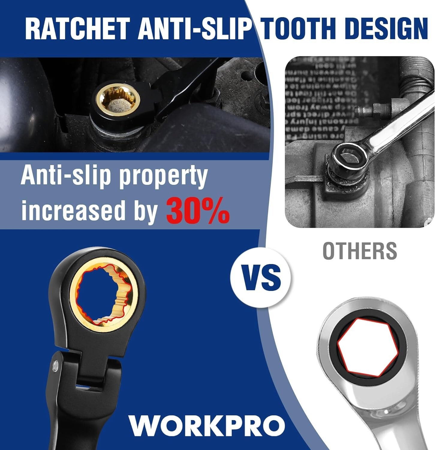 WORKPRO 5-piece Extra Long Flex-Head Ratcheting Wrench Set Anti-Slip w/Pouch NEW