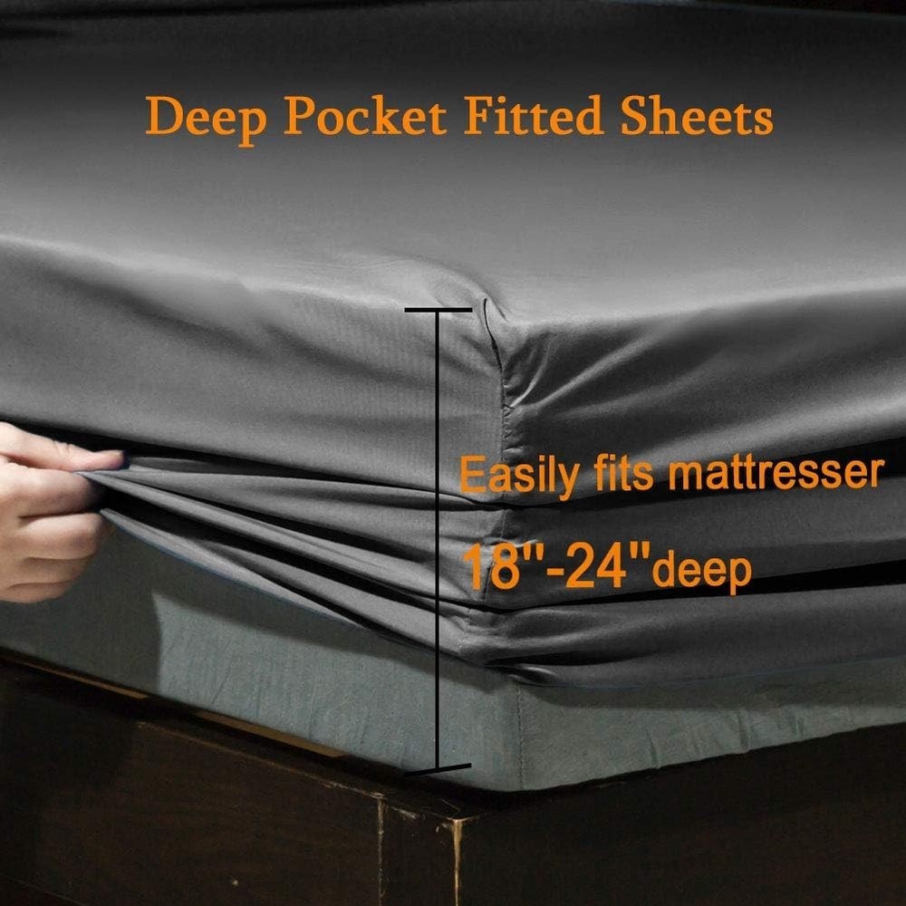 Queen Size Soft Microfiber Sheets - 6 Piece Set - Dark Grey