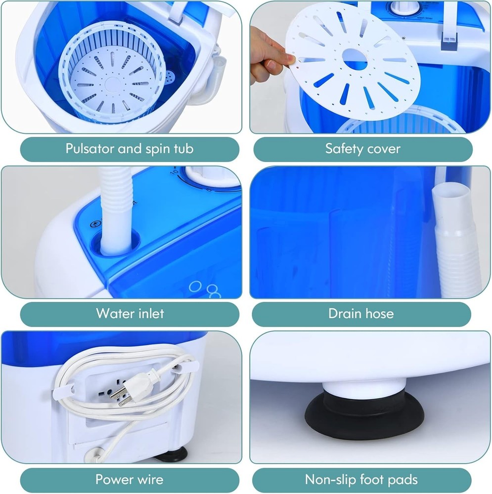 Mini Washer and Spinner Combo, 2-in-1 Function, 170W Motor