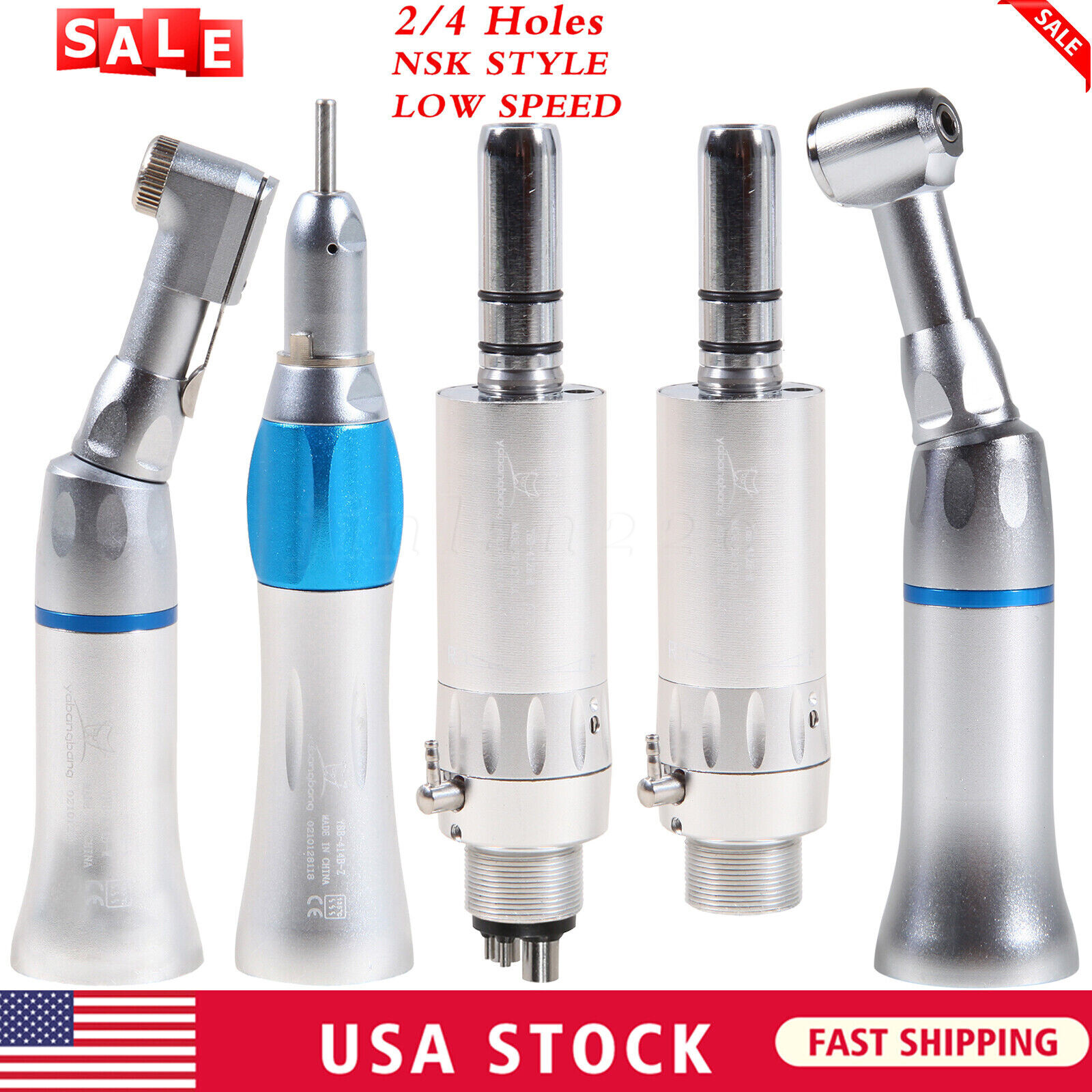 NSK Style Dental Slow Low Speed Handpiece Contra Angle Straight Motor 2/4 HOLES