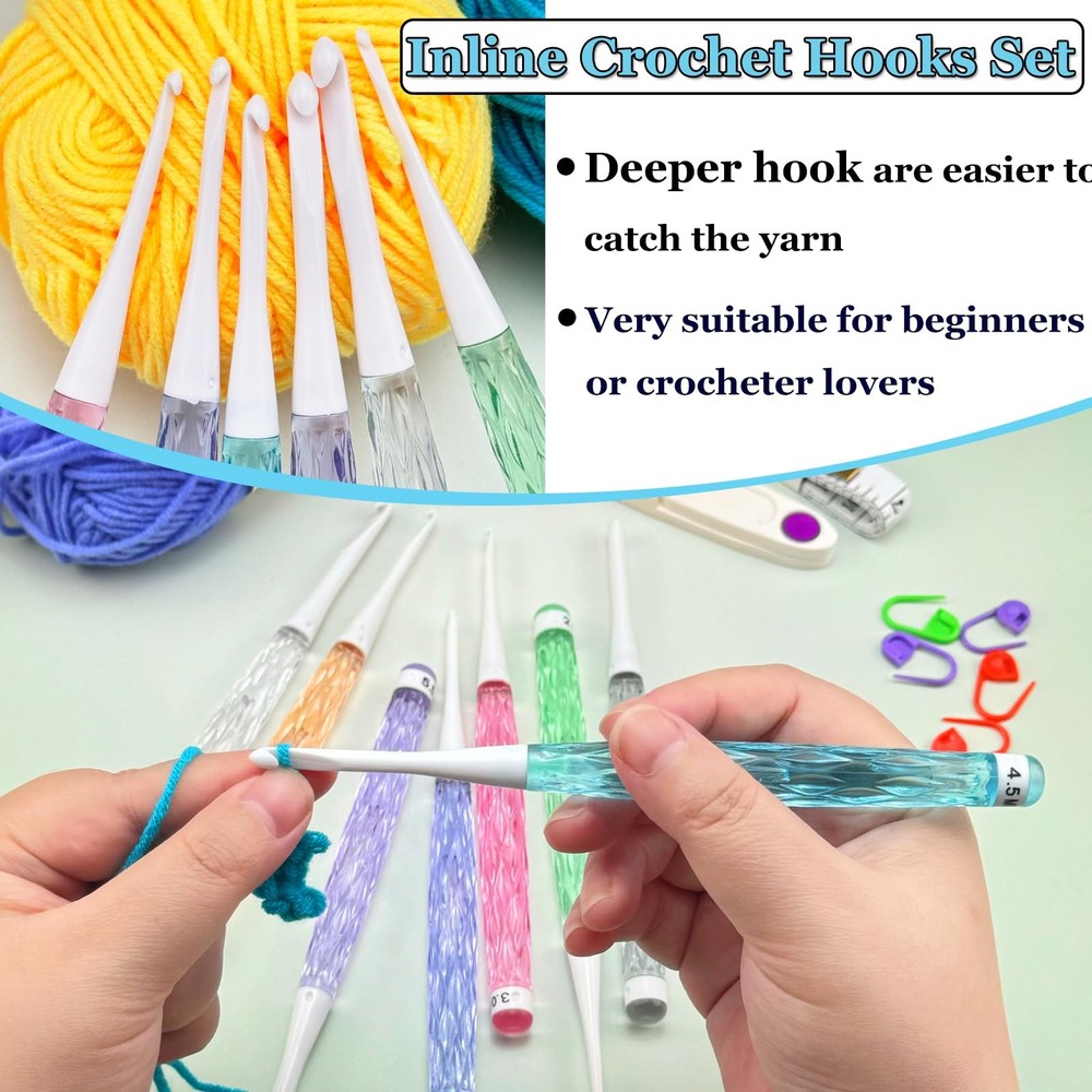 Inline Crochet Hooks Set,8PCS Plastic Crochet Hooks Long Crochet Hook Set wit...