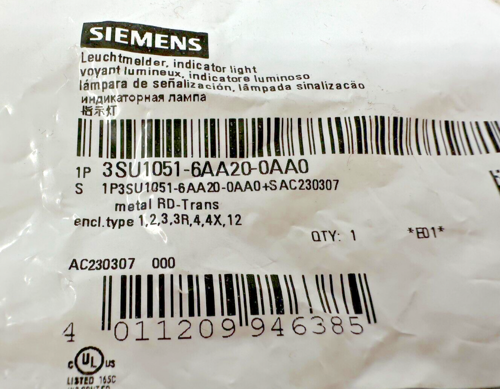 Siemens 3SU1051-6AA20-0AA0 Indicator Light