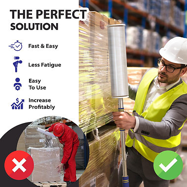 Stretch Film Dispenser Pole Holder for 2-3 Inch Rolls, 12-24 Inch Lengths