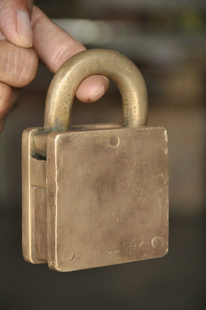 Vintage Brass Square Shape Handcrafted Harrison Brand Solid Heavy Padlock