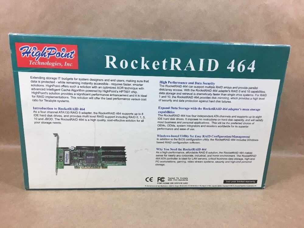 Highpoint RocketRaid 464 / 4-Channel ATA Raid 5 Host Adapter - NEW