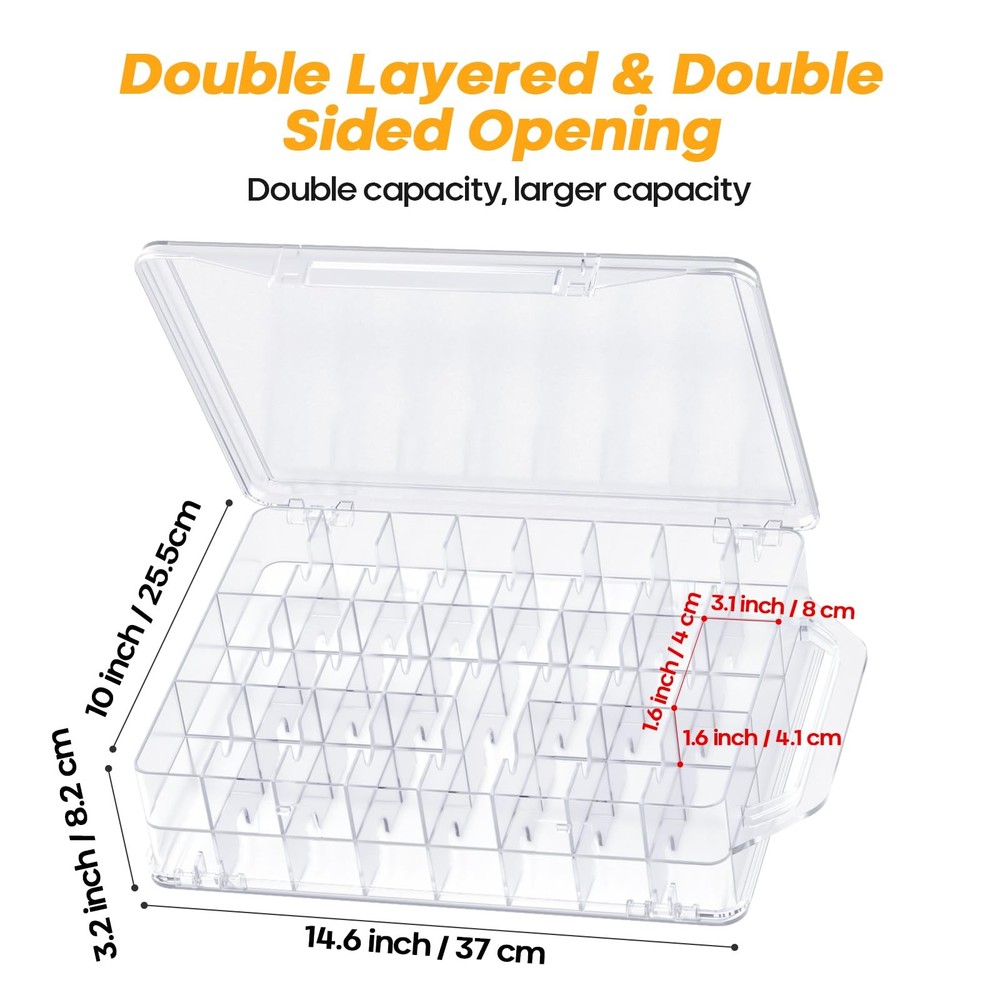 46 Grids Sewing Organizer, Double Sided Thread Box Storage, Portable Clear Pl...