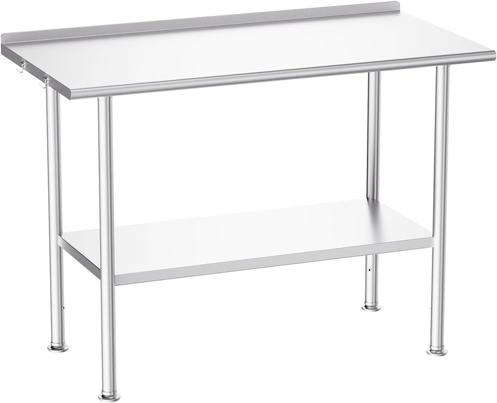 **24×48 All-Stainless Steel Prep Table w/ Backsplash & Adjustable Undershelf**