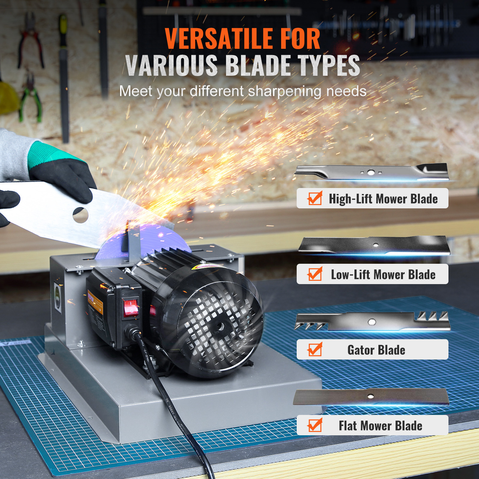 Lawn Mower Blade Sharpener 2/3HP 500W with 7-inch Ceramic Grinding Wheel