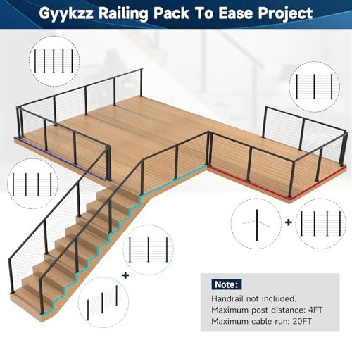 One-Stop Cable Railing Post Kit, 4 Pack Fixed Top 36" 1 Level Posts Kit- 4 Pack