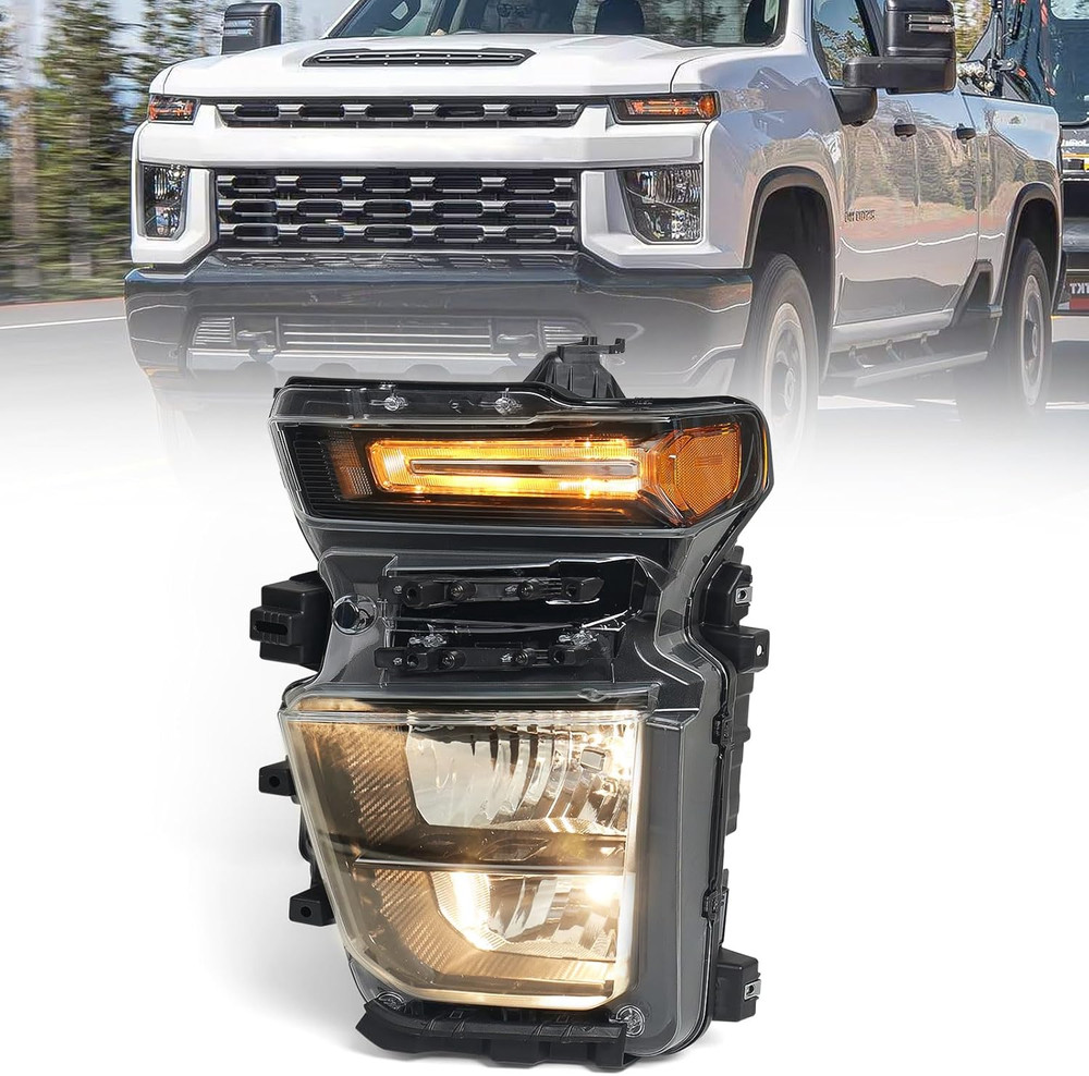 Halogen Headlight Assembly Pair Compatible with Chevy Silverado 2500HD 3500HD 20