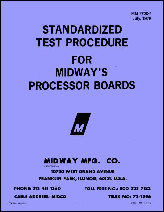 Standardized Test Procedure 8080 PROCESSOR TROUBLESHOOTING Midway Arcade ra
