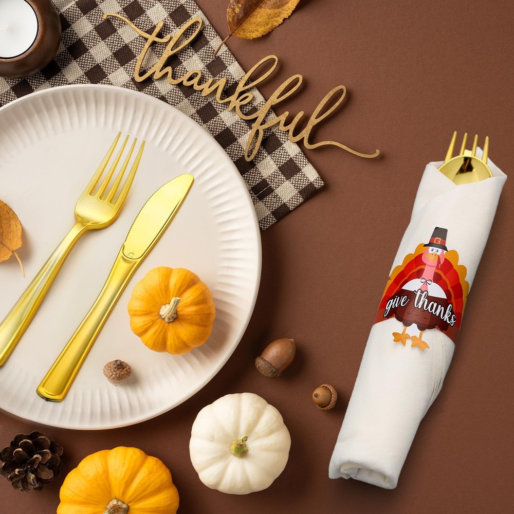 24 Pack Thanksgiving Rolled Silverware Disposable Pre Rolled Silverware Thank...