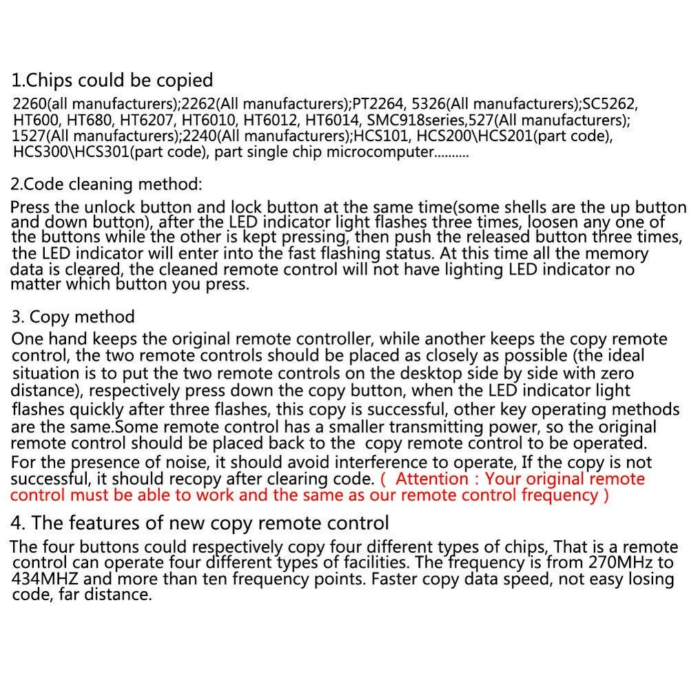 2* Universal 4 Button Gate Garage Door Open Remote Control 433MHZ Fixed Code/
