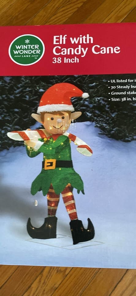 38” lighted elf with candy cane.