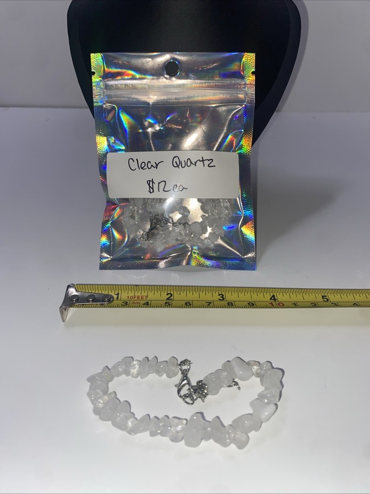 Clear Quartz Gemstone Bracelet Handmade With Locking Clasp