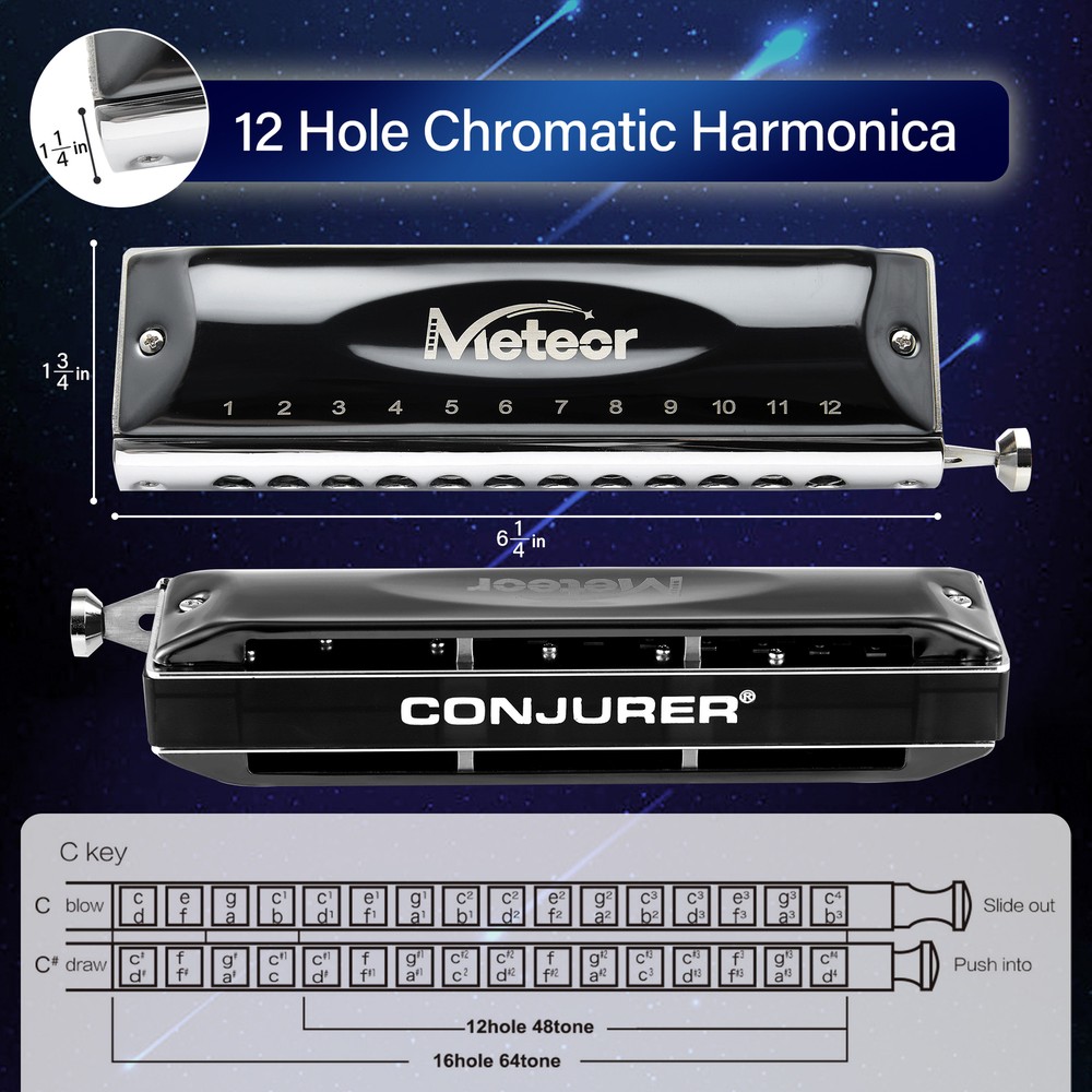 Chromatic Harmonica 12 Hole C Key Professional Harmonica with Case for Beginner