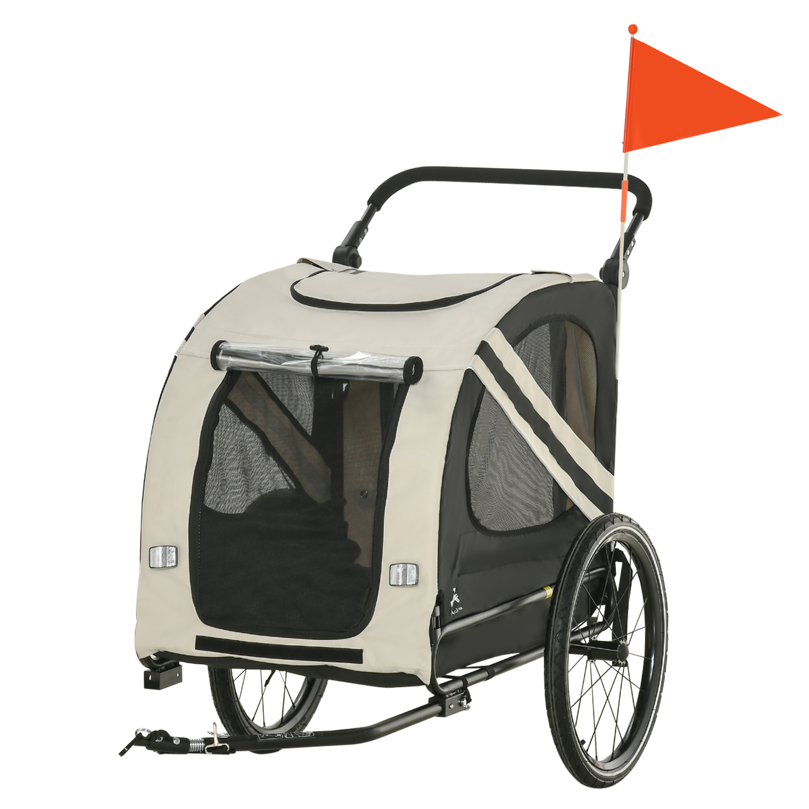 2-In-1 Dog Bike Trailer Pet Stroller with Universal Wheel Reflector Flag White