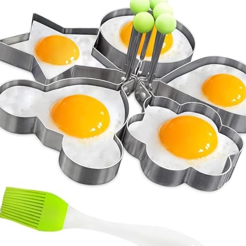 Egg Pancake Rings,5pcs Fried Egg Molds in Star, Round, Heart Different