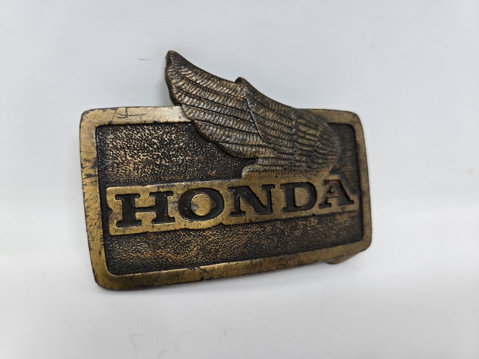 Vintage 1976 Honda Motorcycle Logo 3" Brass Belt Buckle by Indiana Metal Craft