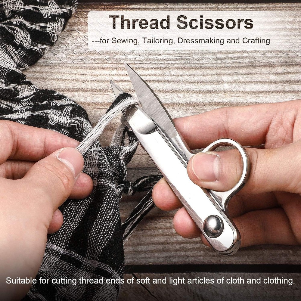 Mudder 2 Pcs Sewing Scissors Thread Snips with Protective Rubber Silver