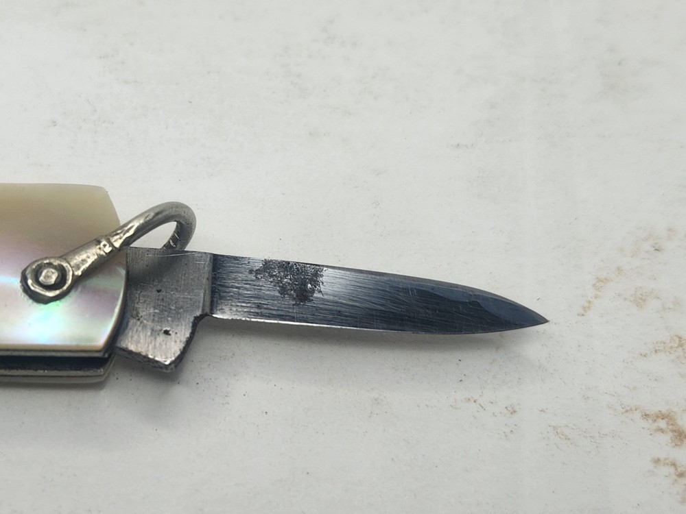 Antique ZAK GERMANY Rectangular Penknife Sectioned Pearl & Abalone Handles