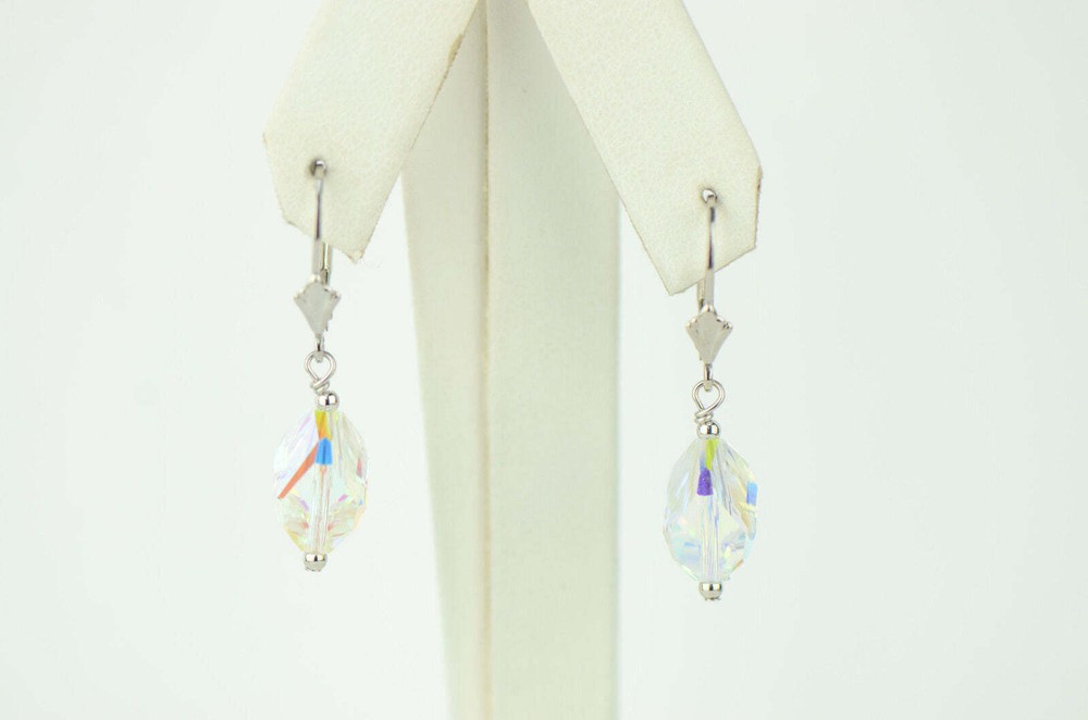 Pearl Crystal Element Colored Crystal Sterling Silver Dangle Drop Earrings